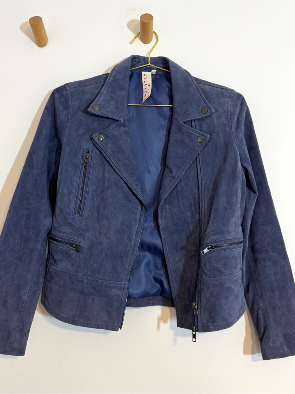 Anthropologie Current Air Sinclaire Blue Suede Leather Moto Jacket Size Medium - Picture 3 of 10